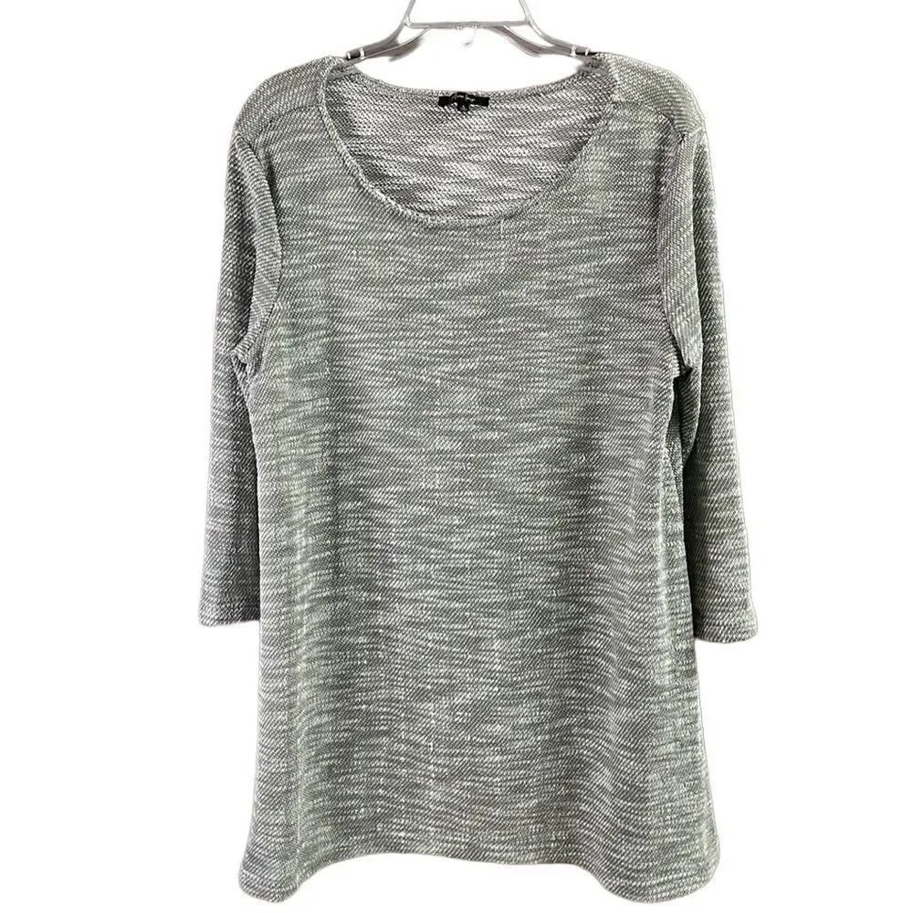 MIRROR IMAGE Womens Woven Gray White Knit Pullover 3/4 Sleeve Size Large